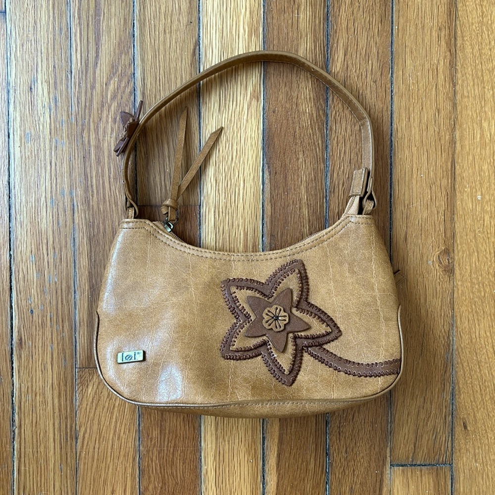 Y2K Vintage l.e.i. Shoulder Purse Vegan Leather New w/ Flower Embroidery